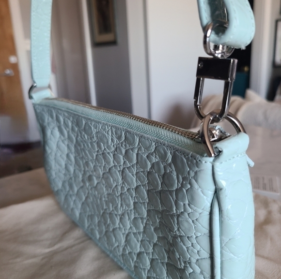 BY FAR Rachel Croco Embossed Leather Shoulder Bag, Blue, NWT - Picture 13 of 16